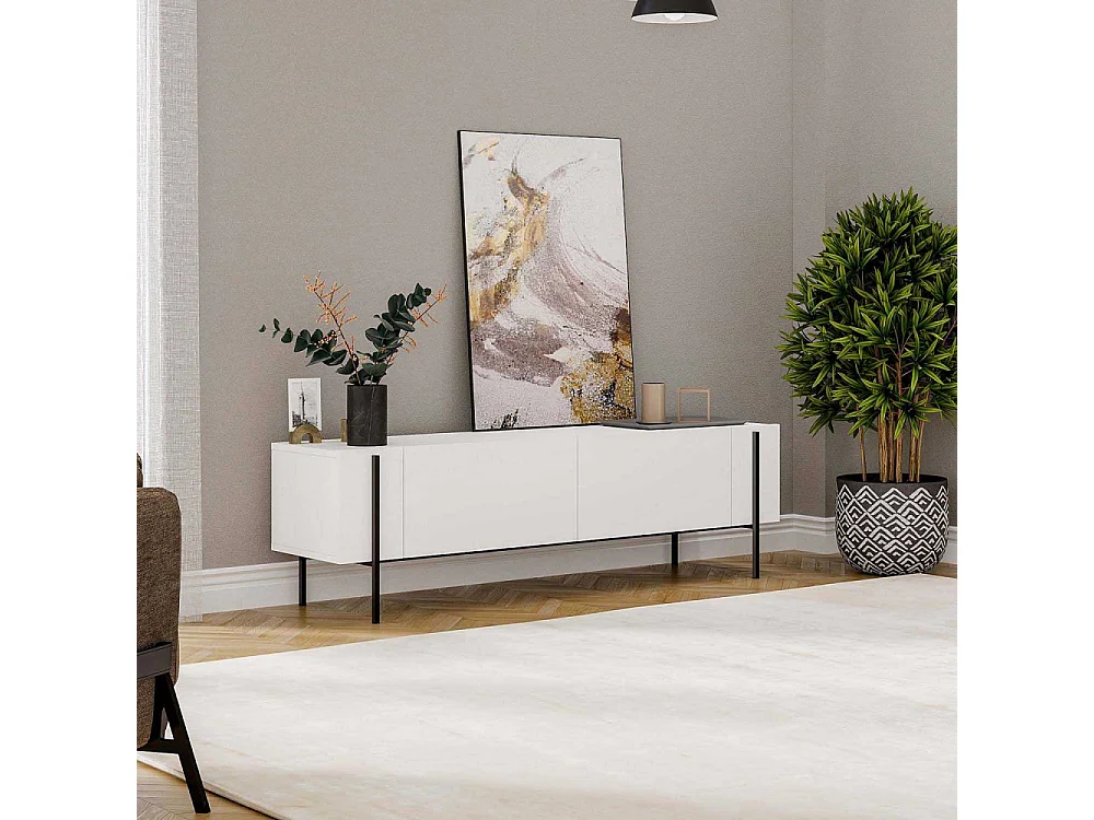 Mueble de TV – 160 cm x 45,6 cm x 31,4 cm – Blanco – Tablero de partículas recubierto de melamina