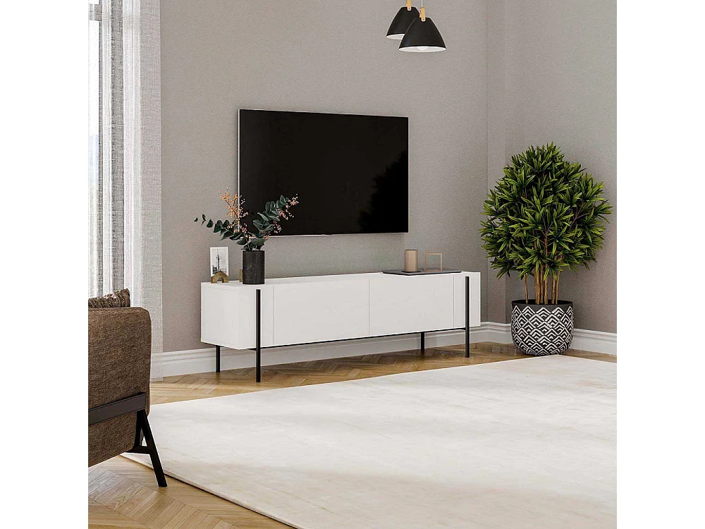 Mueble de TV – 160 cm x 45,6 cm x 31,4 cm – Blanco – Tablero de partículas recubierto de melamina