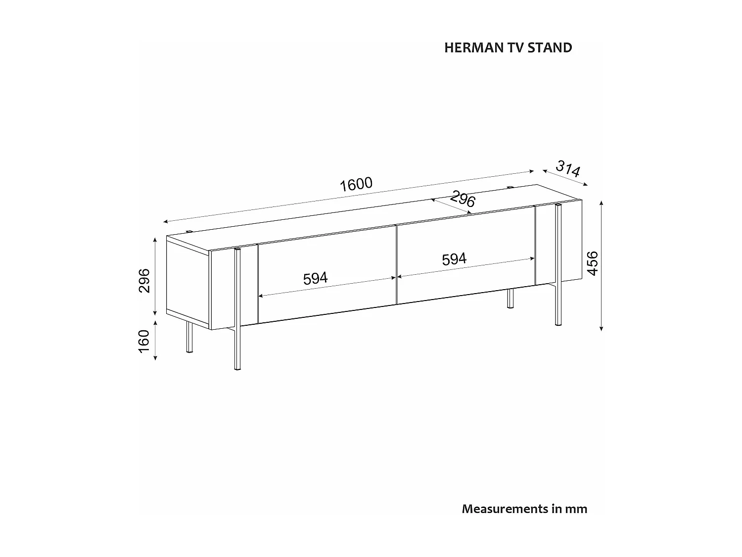 Mueble de TV – 160 cm x 45,6 cm x 31,4 cm – Blanco – Tablero de partículas recubierto de melamina