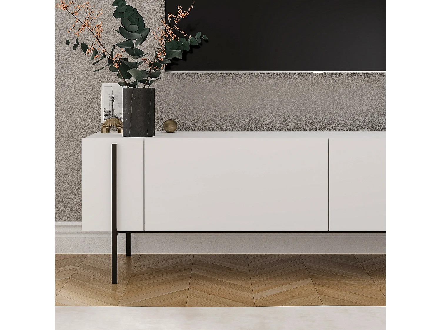 TV-Ständer – 160 cm x 45,6 cm x 31,4 cm – Weiß – Melaminbeschichtete Spanplatte