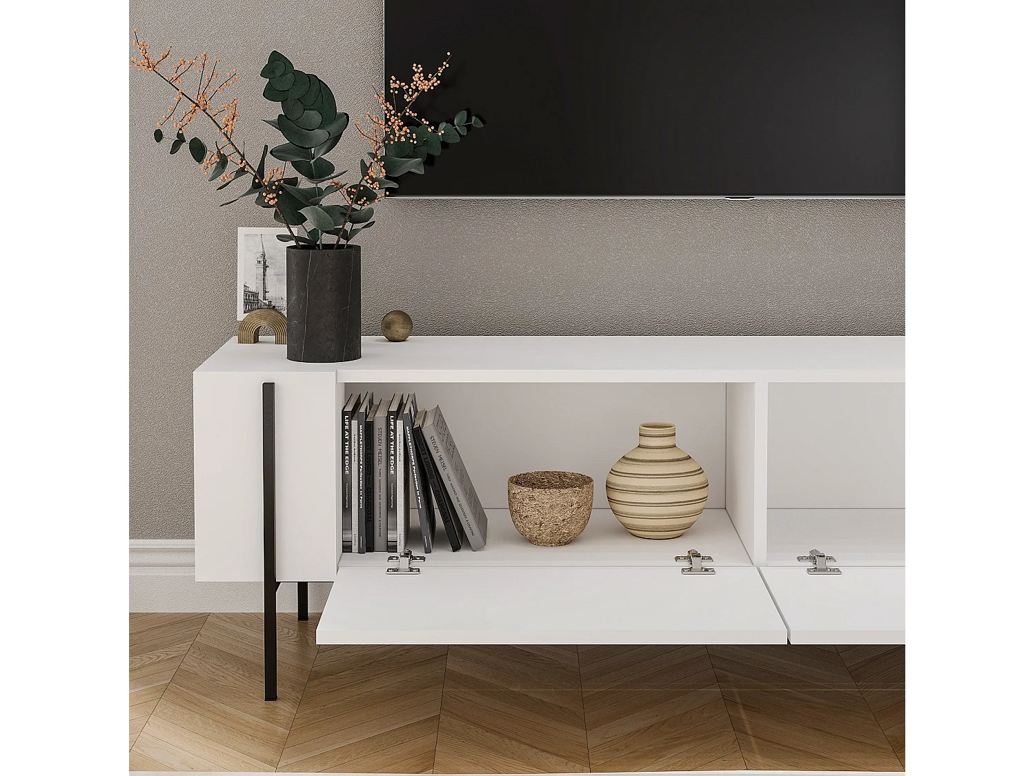 TV-Ständer – 160 cm x 45,6 cm x 31,4 cm – Weiß – Melaminbeschichtete Spanplatte