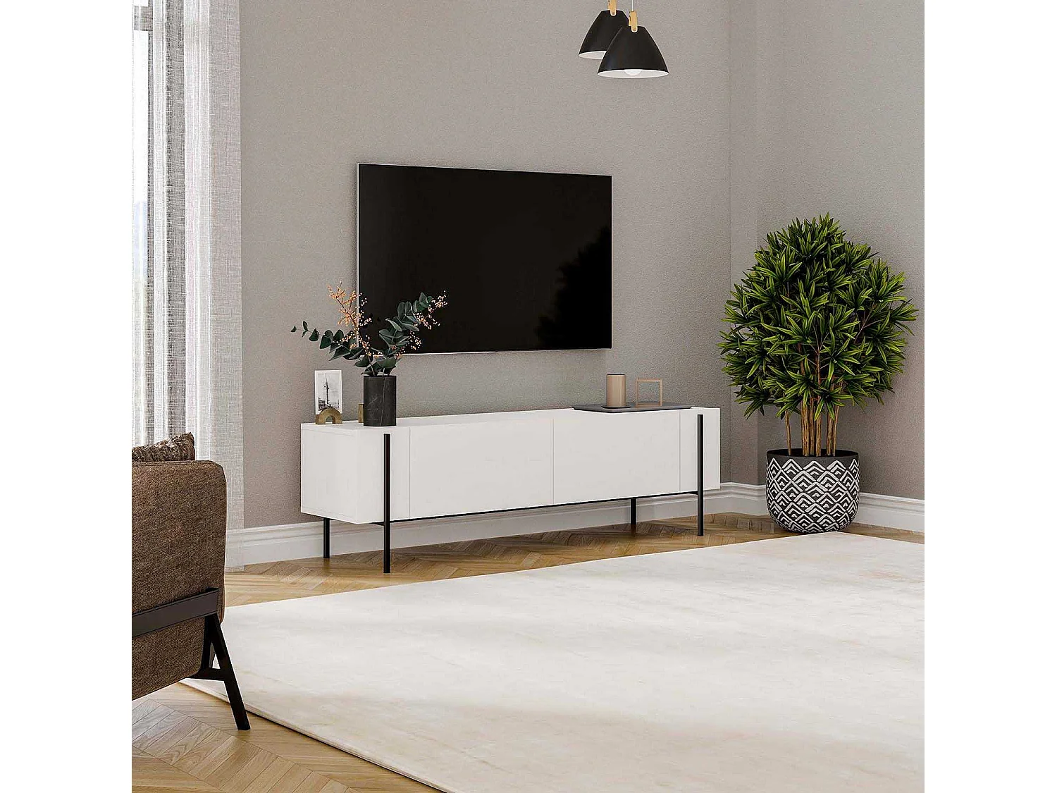 TV-Ständer – 160 cm x 45,6 cm x 31,4 cm – Weiß – Melaminbeschichtete Spanplatte