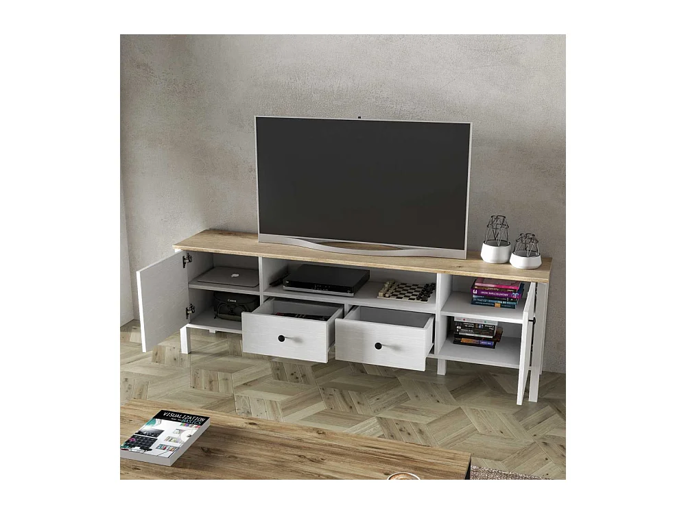 Meuble TV en aggloméré Frannie Modèle 4 : 180 x 35 x 58 cm