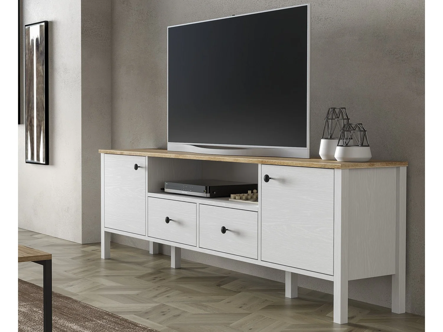 Meuble TV en aggloméré Frannie Modèle 4 : 180 x 35 x 58 cm