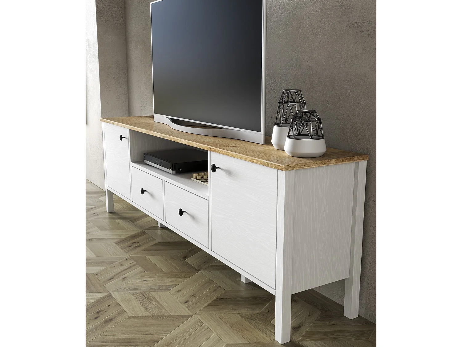 Meuble TV en aggloméré Frannie Modèle 4 : 180 x 35 x 58 cm