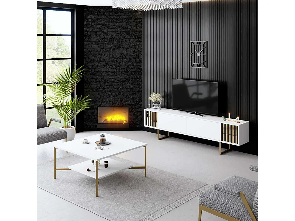 Meuble TV en aggloméré et métal Gold Line