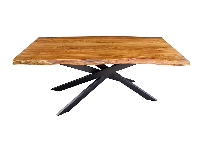 Table de salle à manger ARKAYA – Bois massif d'acacia verni et métal noir – 200 cm – Plateau épais 60 mm – Style industriel