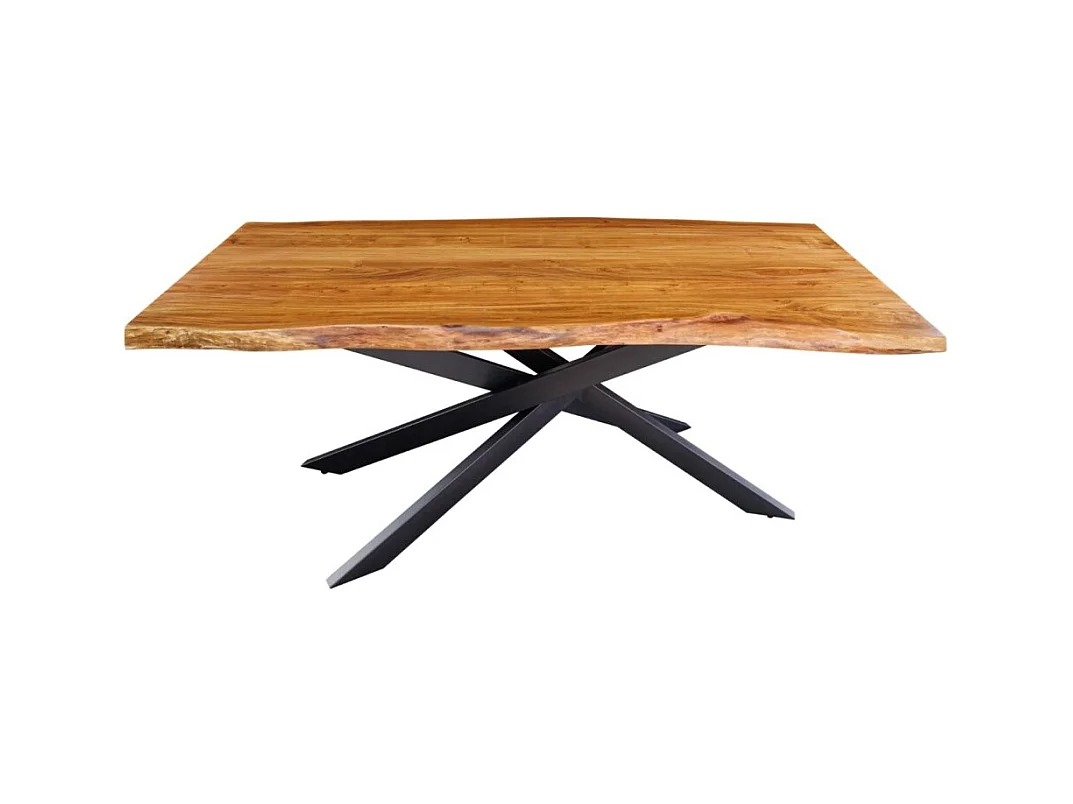 Table de salle à manger ARKAYA – Bois massif d'acacia verni et métal noir – 200 cm – Plateau épais 60 mm – Style industriel