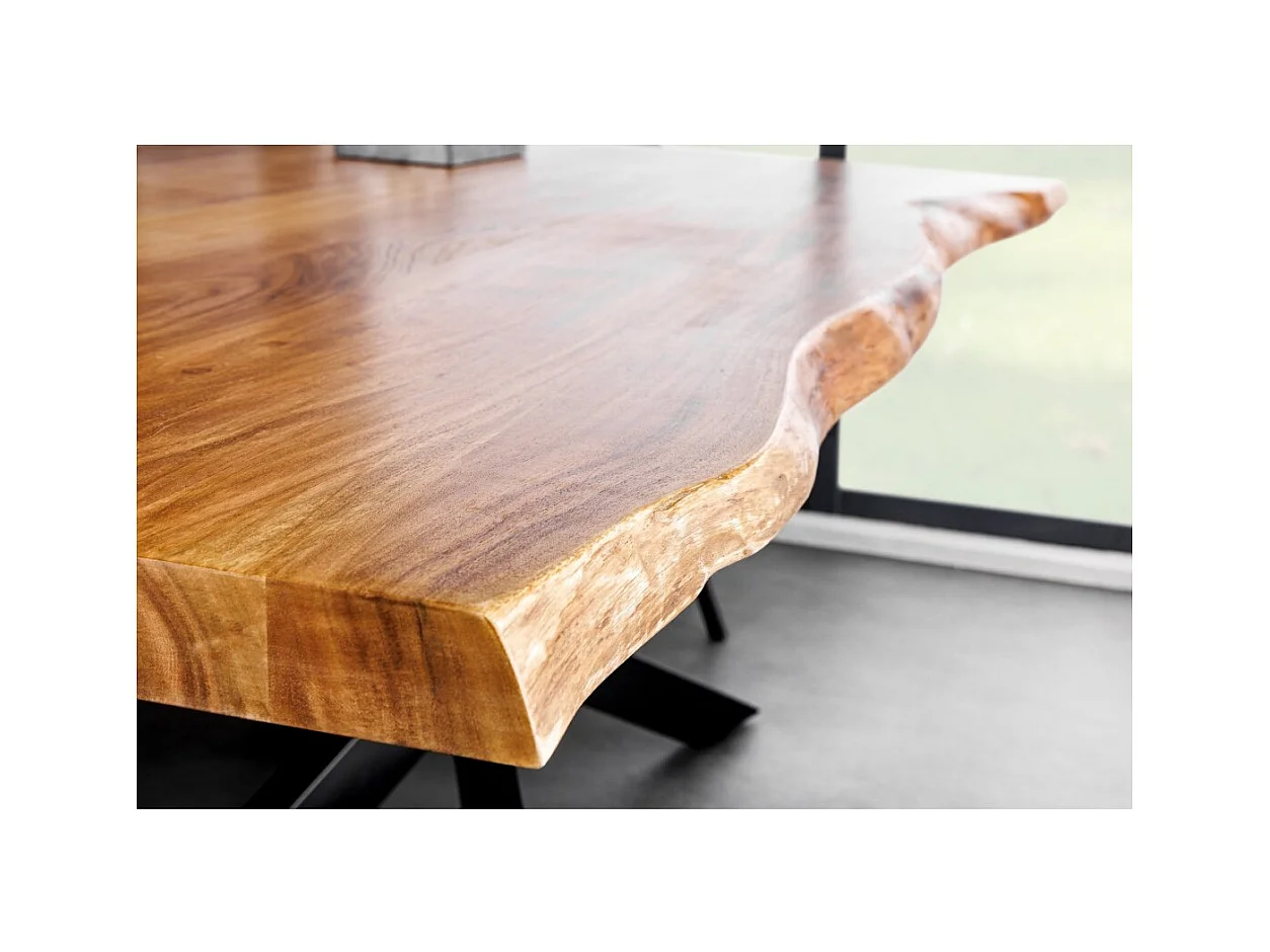 Table de salle à manger ARKAYA – Bois massif d'acacia verni et métal noir – 200 cm – Plateau épais 60 mm – Style industriel