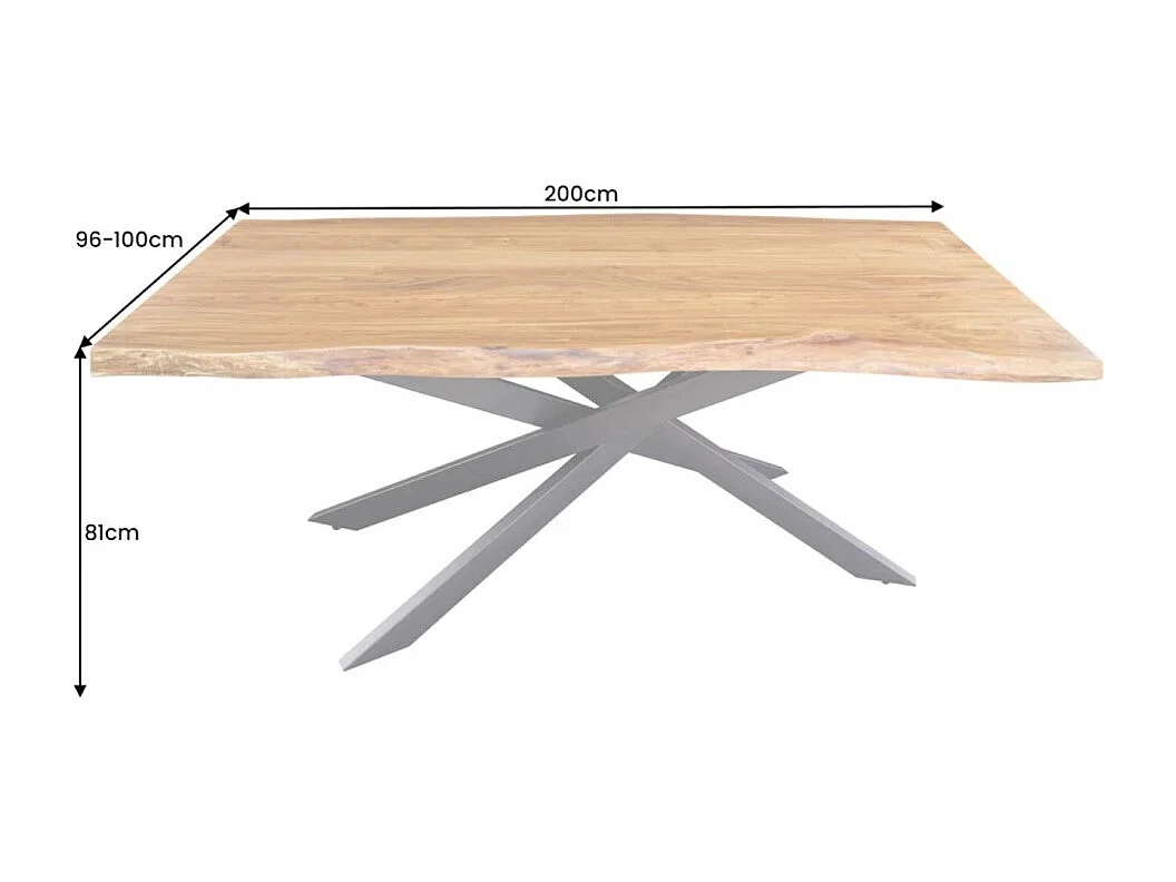 Table de salle à manger ARKAYA – Bois massif d'acacia verni et métal noir – 200 cm – Plateau épais 60 mm – Style industriel