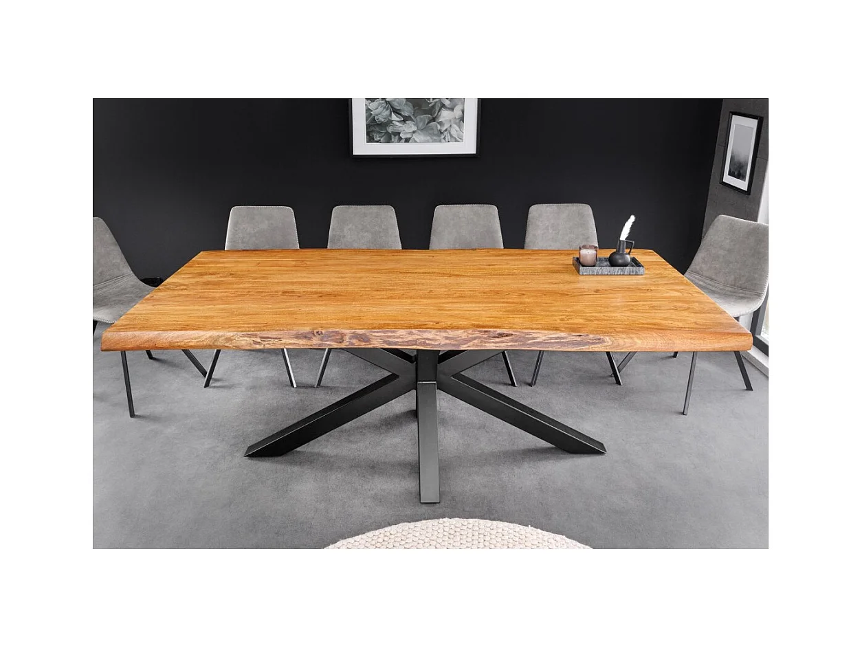 Table ARKAYA – Bois massif d'acacia verni et métal noir – 200 cm – Style industriel