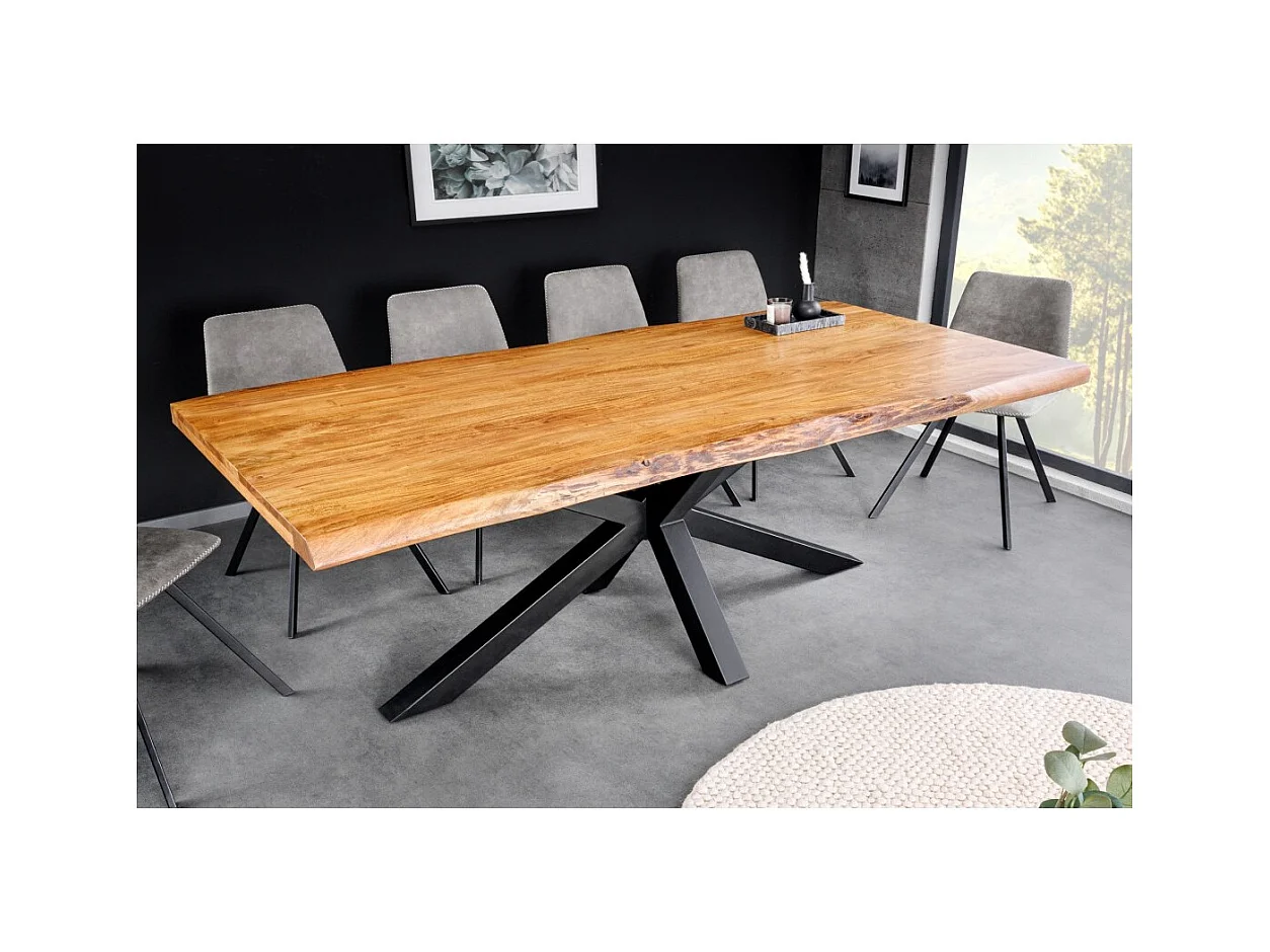 Table ARKAYA – Bois massif d'acacia verni et métal noir – 200 cm – Style industriel