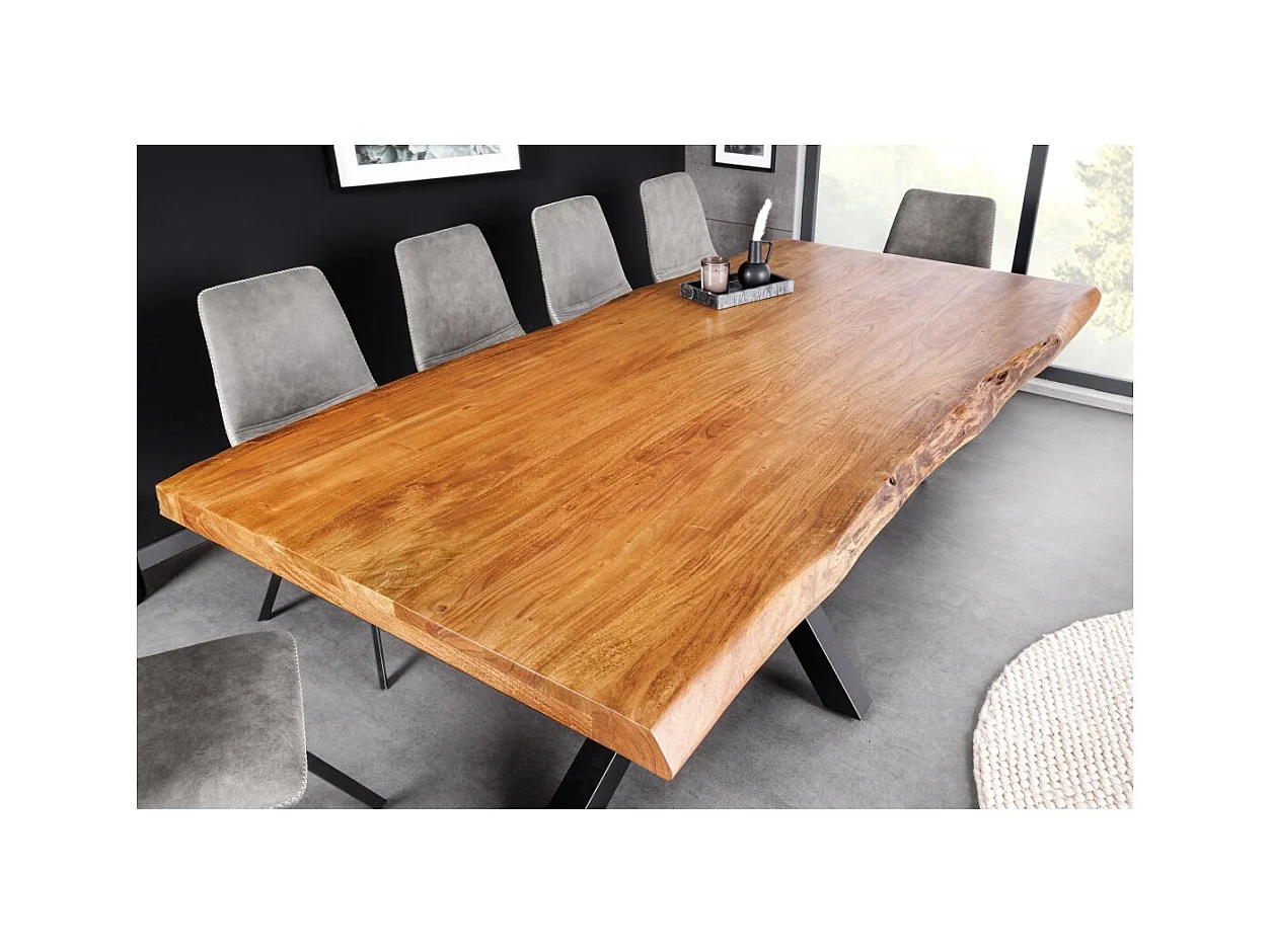 Table ARKAYA – Bois massif d'acacia verni et métal noir – 200 cm – Style industriel