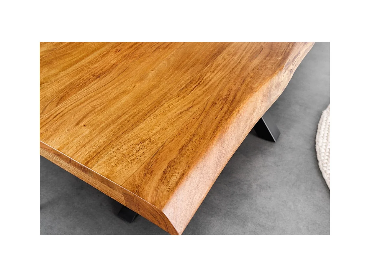 Table ARKAYA – Bois massif d'acacia verni et métal noir – 200 cm – Style industriel