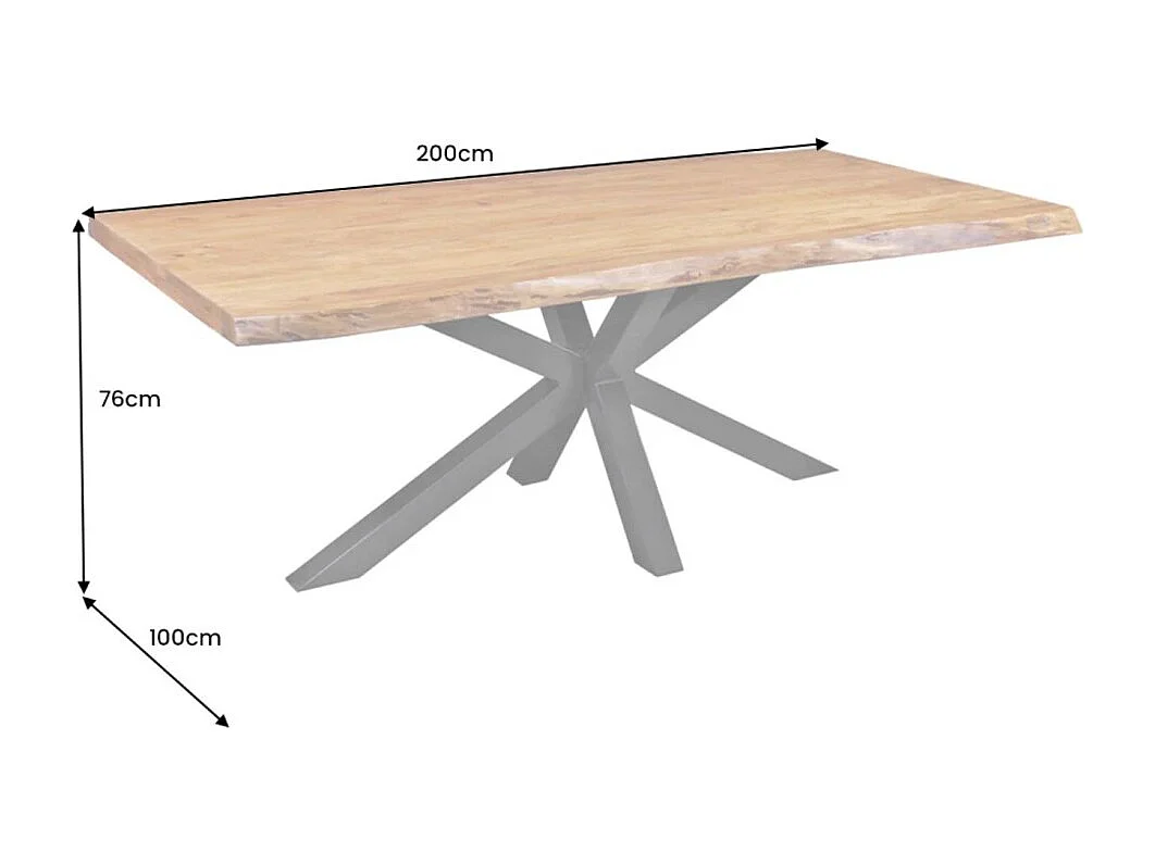 Table ARKAYA – Bois massif d'acacia verni et métal noir – 200 cm – Style industriel