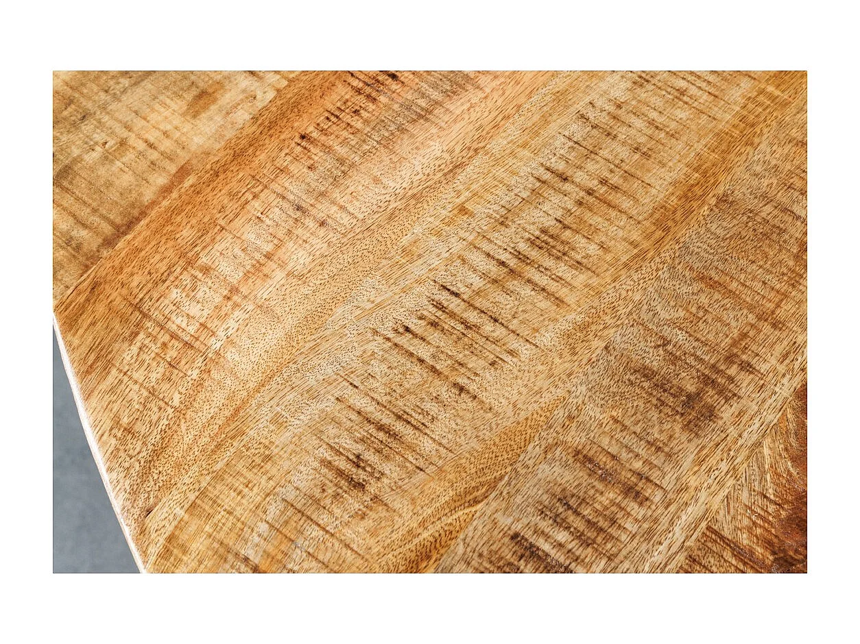 Table LODEN – Bois massif de manguier verni et métal noir – diamètre 145 cm – Style industriel