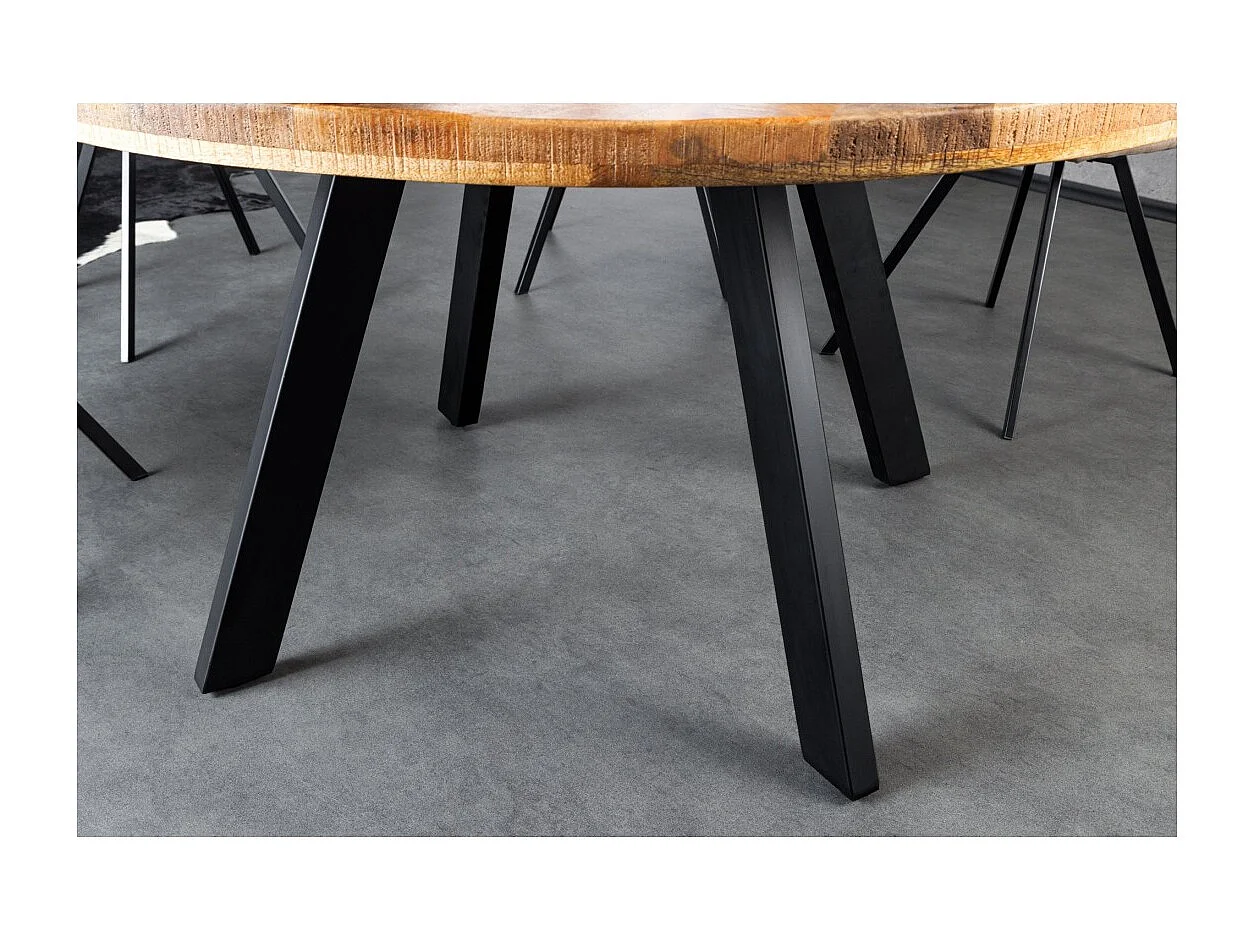 Table LODEN – Bois massif de manguier verni et métal noir – diamètre 145 cm – Style industriel