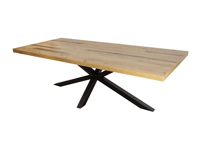 Table de salle à manger SOLARA – Bois de pin recyclé et métal noir – 200 cm – Plateau épais 60 mm – Style industriel