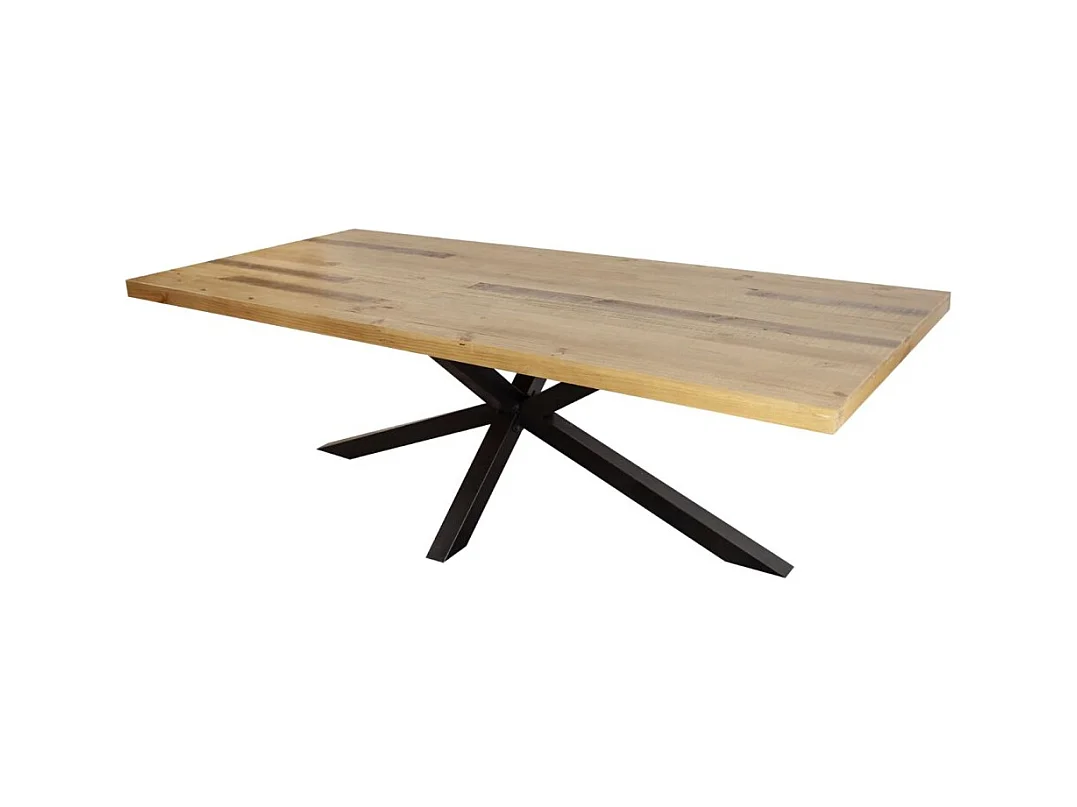 Table de salle à manger SOLARA – Bois de pin recyclé et métal noir – 200 cm – Plateau épais 60 mm – Style industriel