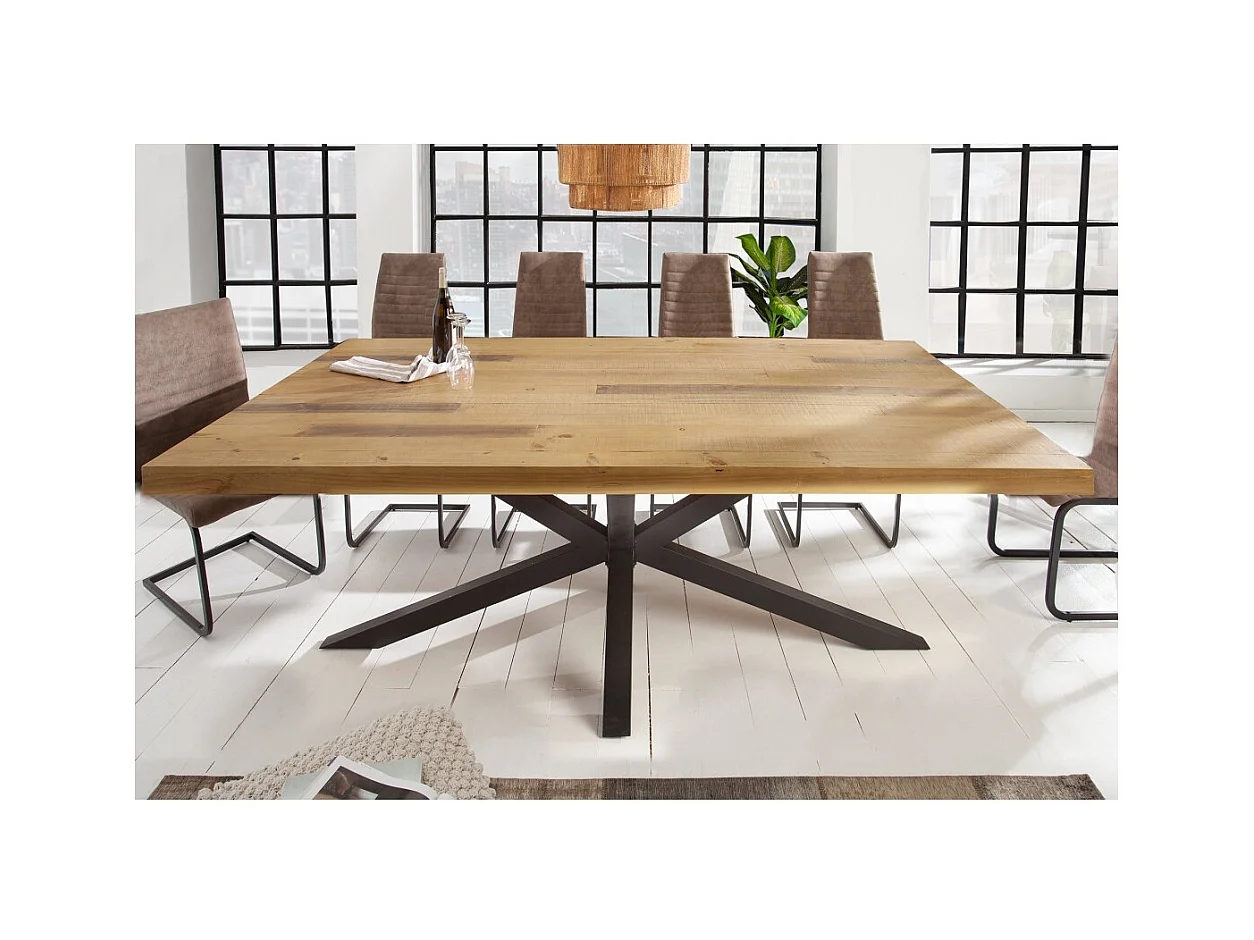 Table de salle à manger SOLARA – Bois de pin recyclé et métal noir – 200 cm – Plateau épais 60 mm – Style industriel