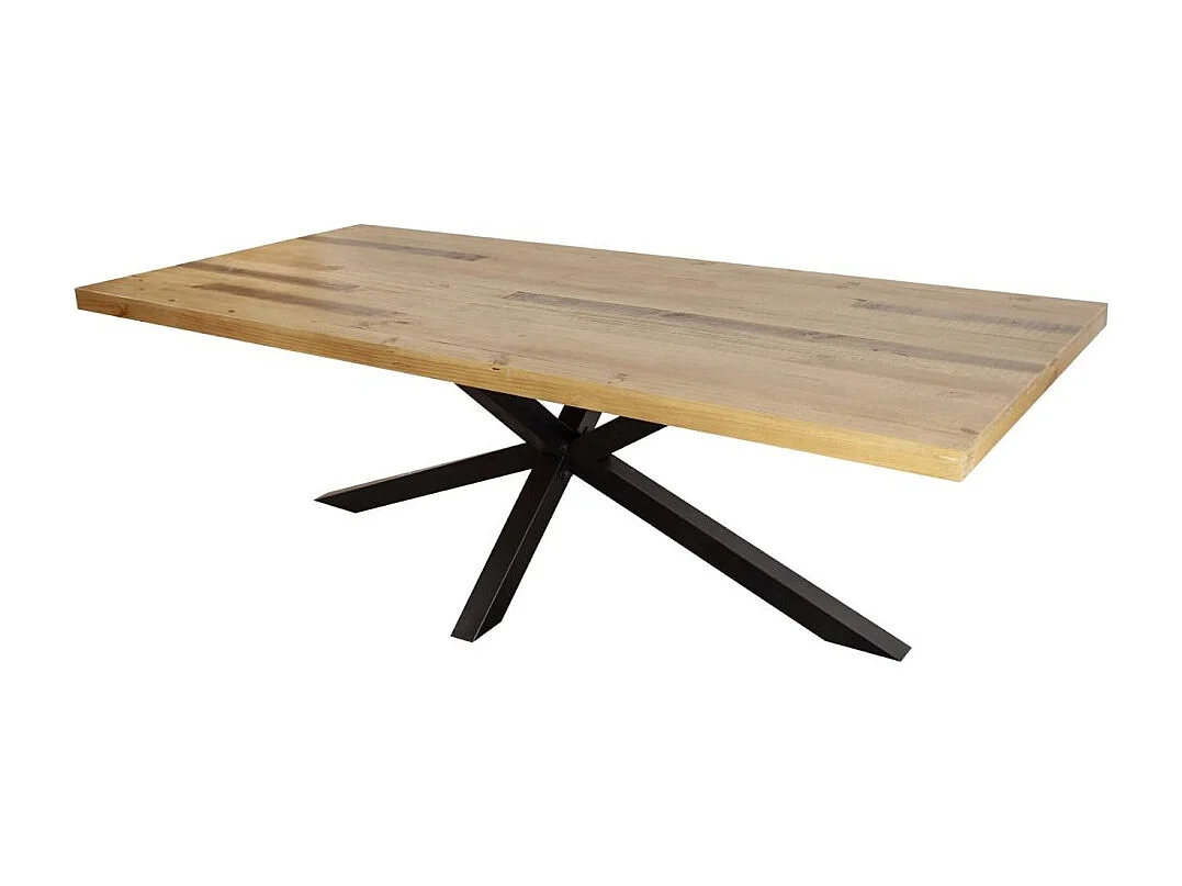 Table de salle à manger SOLARA – Bois de pin recyclé et métal noir – 200 cm – Plateau épais 60 mm – Style industriel