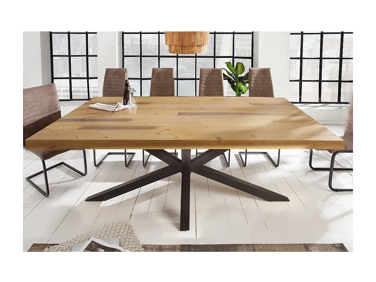 Table de salle à manger SOLARA – Bois de pin recyclé et métal noir – 200 cm – Plateau épais 60 mm – Style industriel