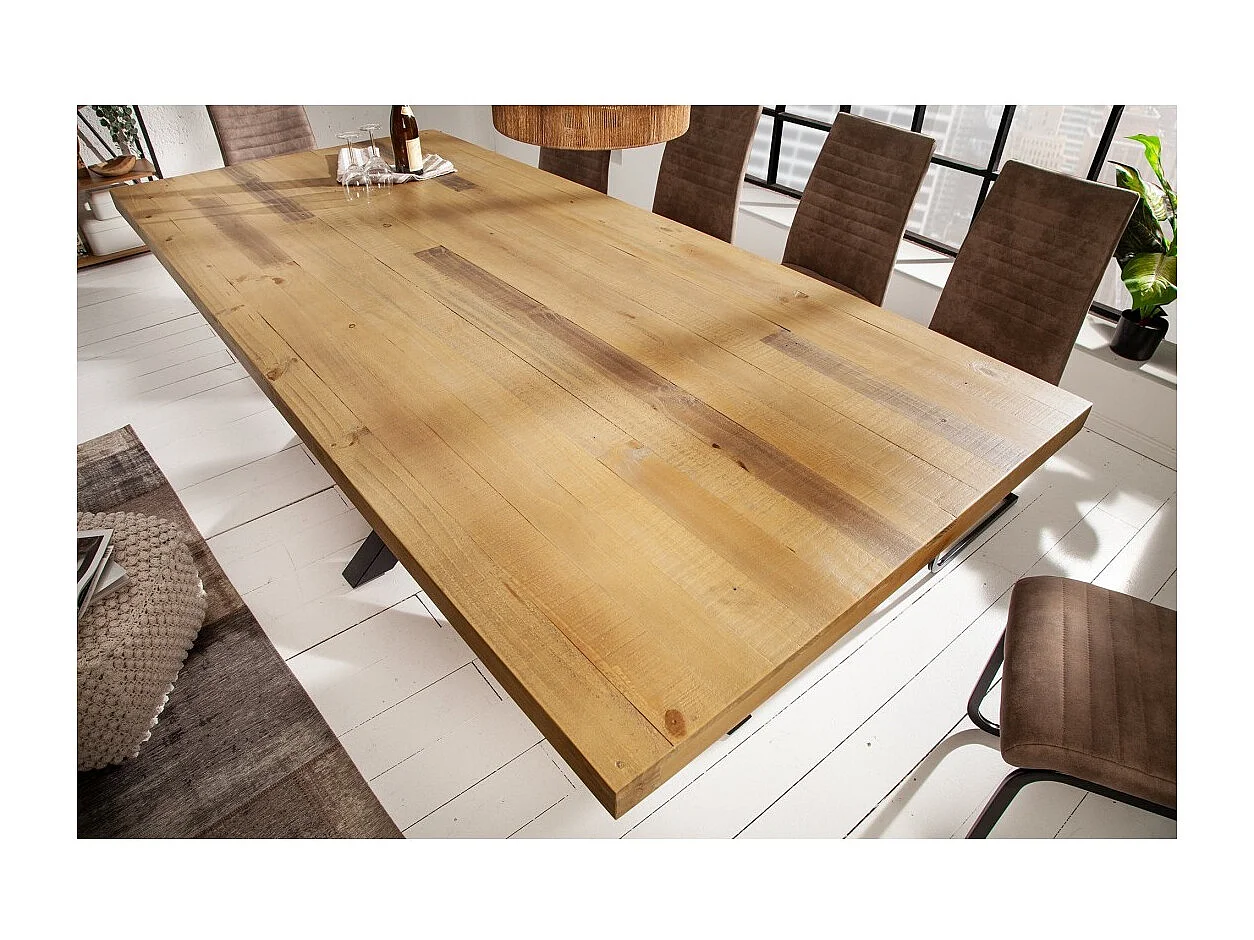 Table de salle à manger SOLARA – Bois de pin recyclé et métal noir – 200 cm – Plateau épais 60 mm – Style industriel