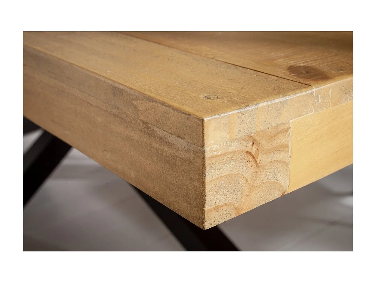 Table de salle à manger SOLARA – Bois de pin recyclé et métal noir – 200 cm – Plateau épais 60 mm – Style industriel