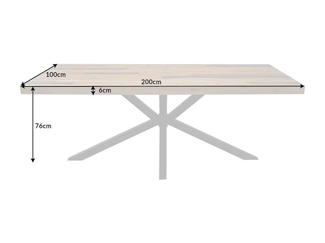 Table de salle à manger SOLARA – Bois de pin recyclé et métal noir – 200 cm – Plateau épais 60 mm – Style industriel