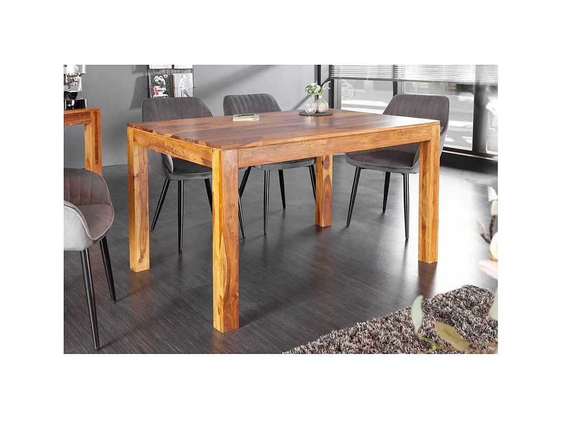 Table TAVINA – Bois massif de sheesham – 135 cm – Plateau épais 97 mm – Style rustique