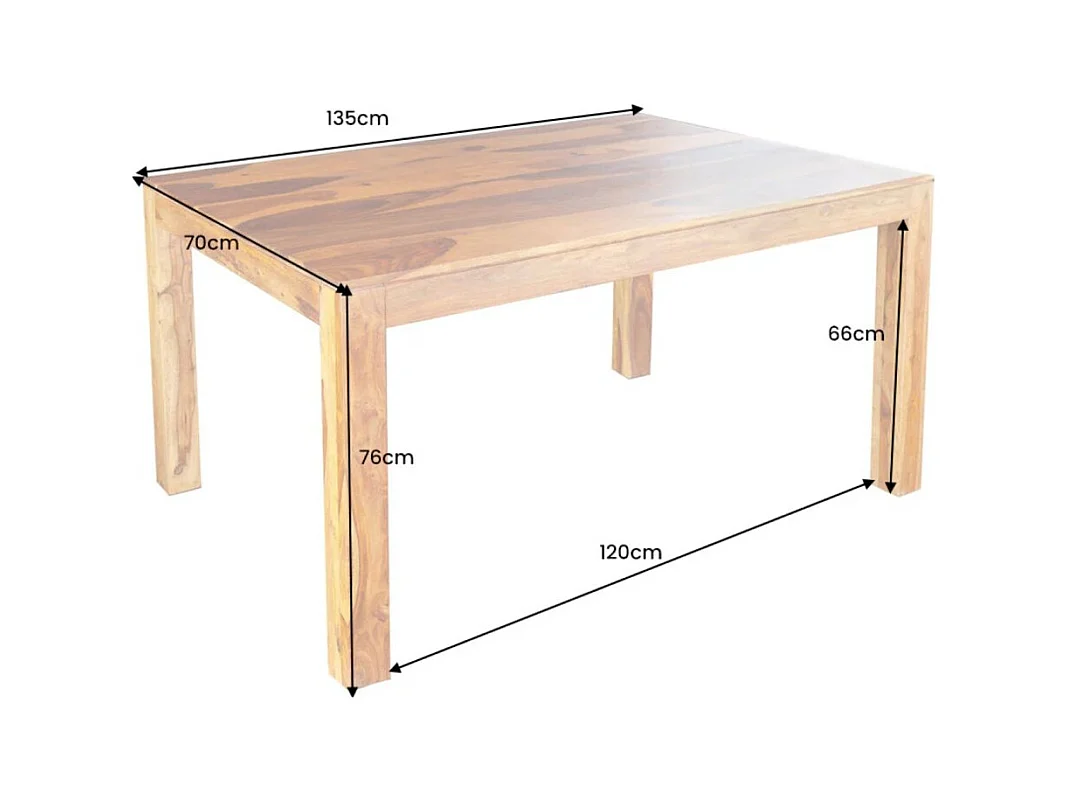 Table TAVINA – Bois massif de sheesham – 135 cm – Plateau épais 97 mm – Style rustique