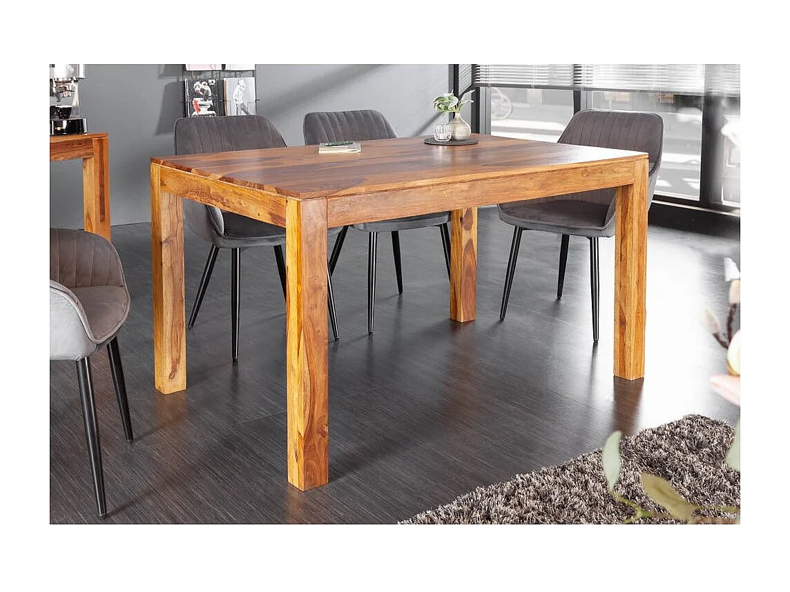 Table TAVINA – Bois massif de sheesham – 135 cm – Plateau épais 97 mm – Style rustique