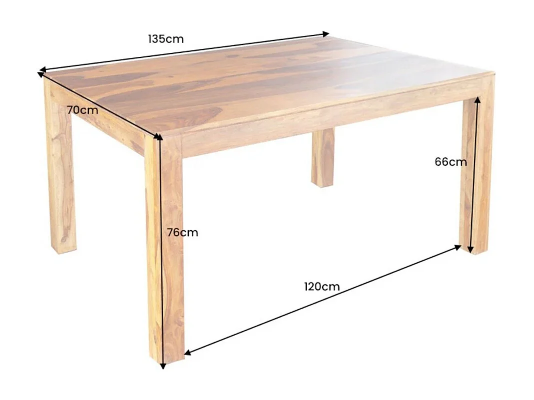 Table TAVINA – Bois massif de sheesham – 135 cm – Plateau épais 97 mm – Style rustique