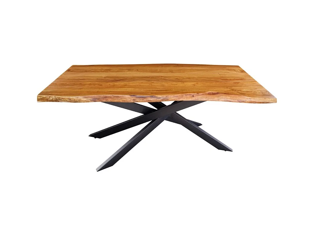 Table de salle à manger ARKAYA – Bois massif d'acacia verni et métal noir – 200 cm – Plateau épais 35 mm – Style industriel