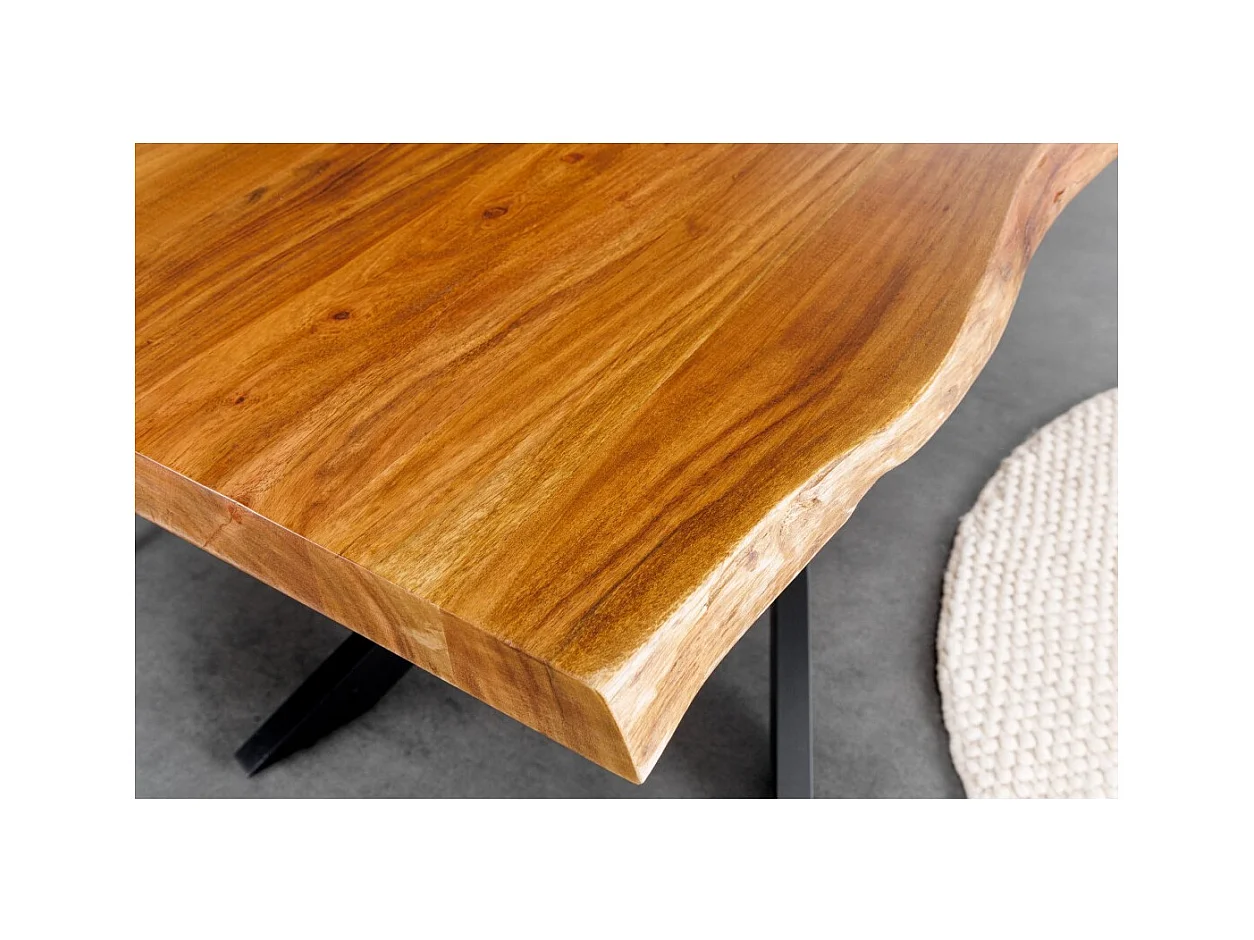 Table de salle à manger ARKAYA – Bois massif d'acacia verni et métal noir – 200 cm – Plateau épais 35 mm – Style industriel