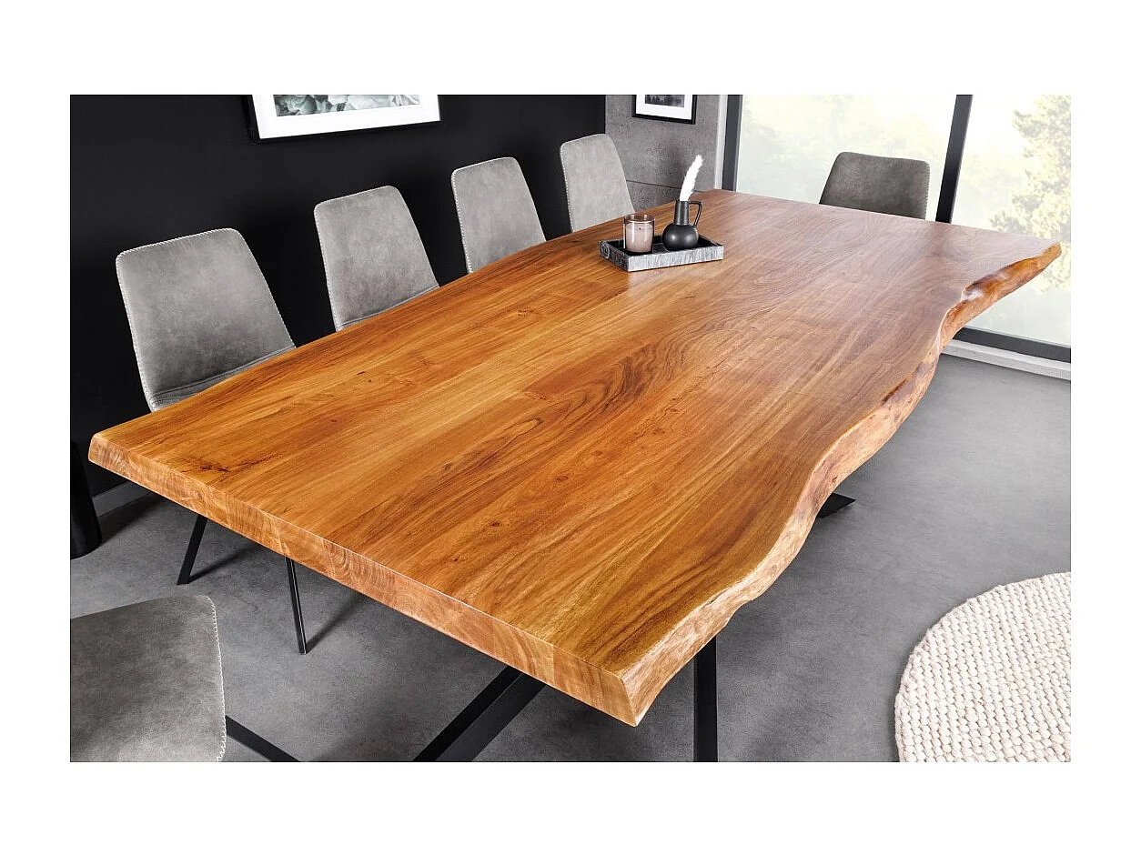Table de salle à manger ARKAYA – Bois massif d'acacia verni et métal noir – 200 cm – Plateau épais 35 mm – Style industriel