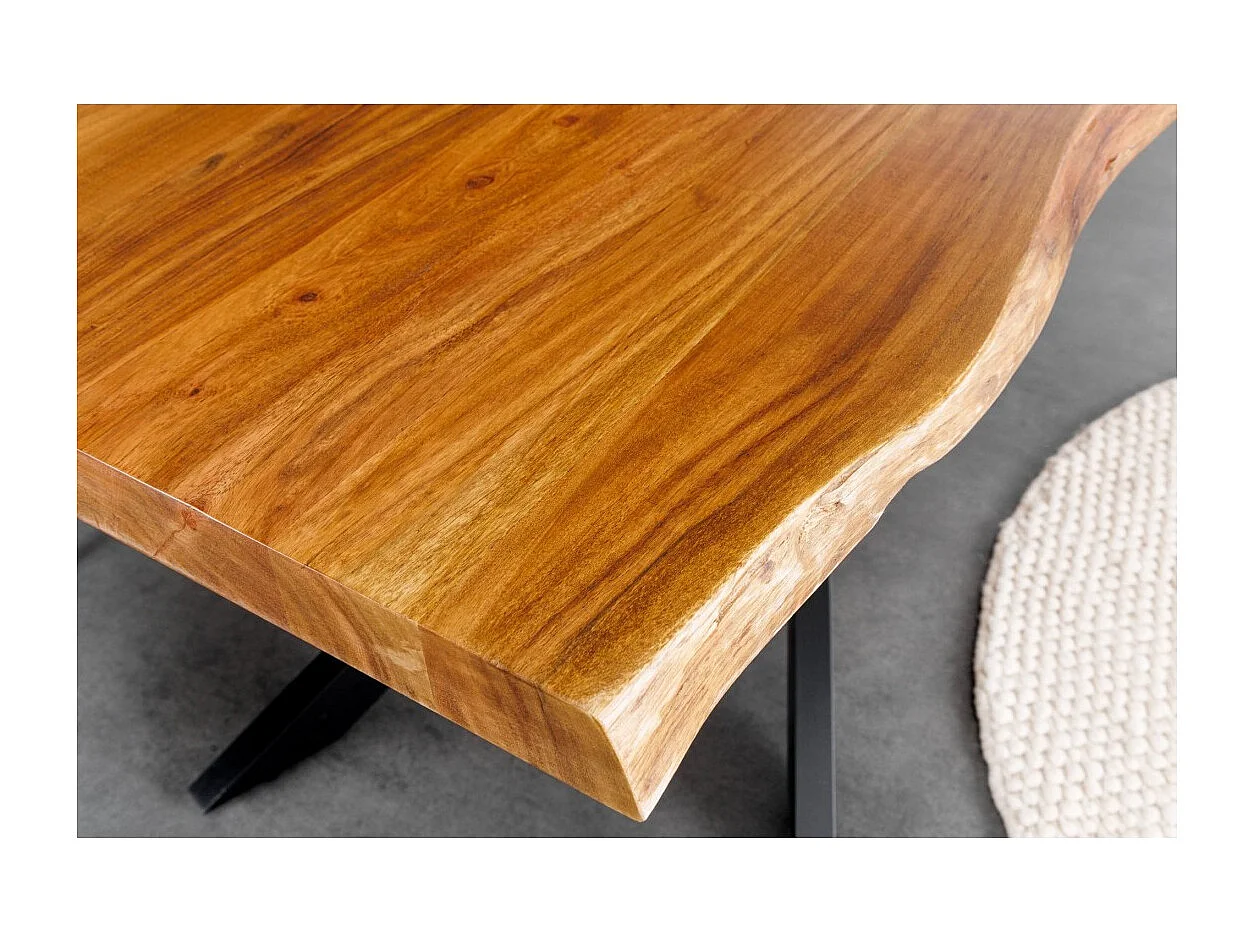 Table de salle à manger ARKAYA – Bois massif d'acacia verni et métal noir – 200 cm – Plateau épais 35 mm – Style industriel