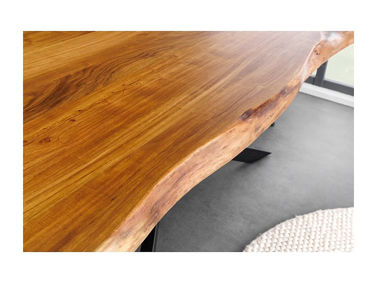 Table de salle à manger ARKAYA – Bois massif d'acacia verni et métal noir – 200 cm – Plateau épais 35 mm – Style industriel