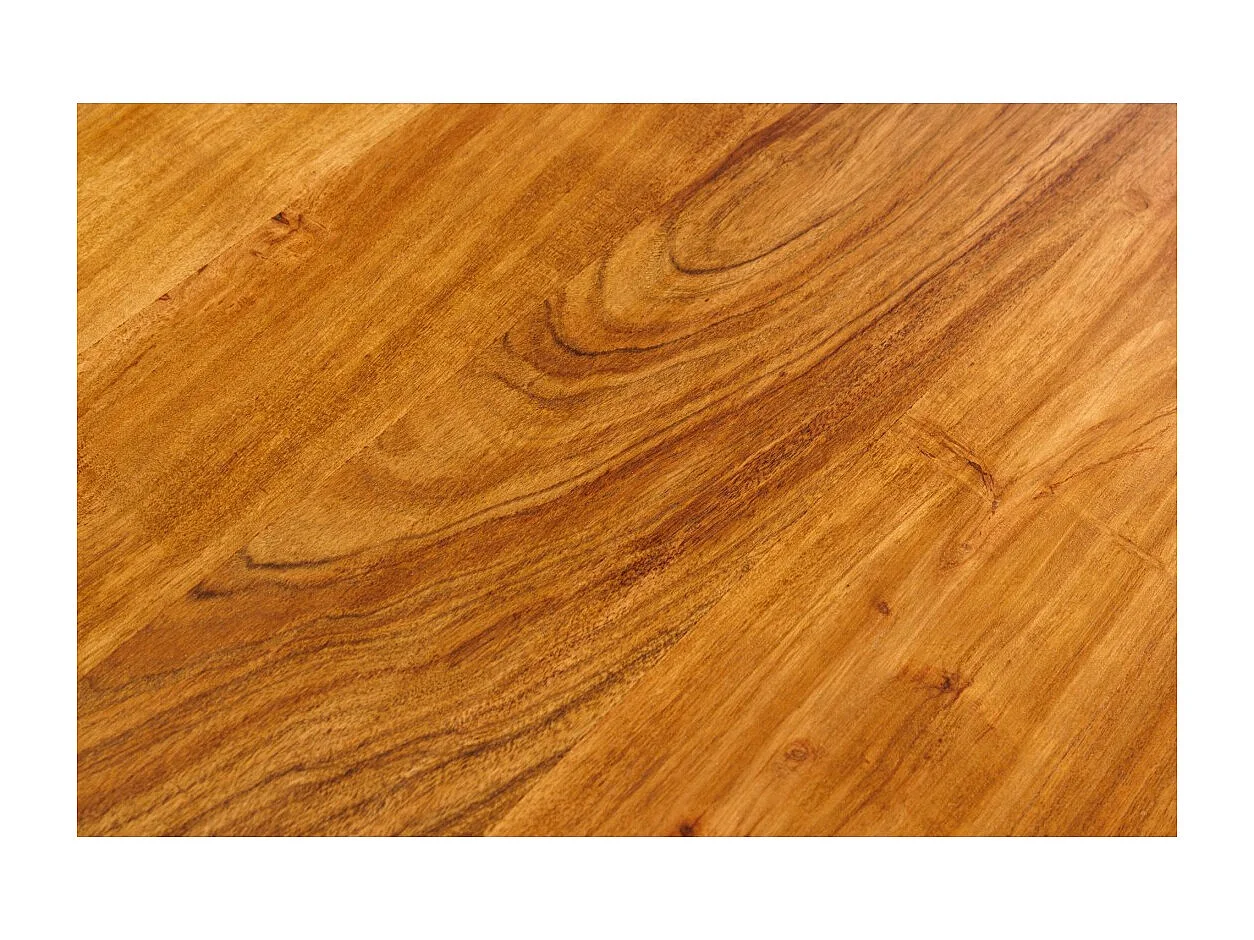 Table de salle à manger ARKAYA – Bois massif d'acacia verni et métal noir – 200 cm – Plateau épais 35 mm – Style industriel