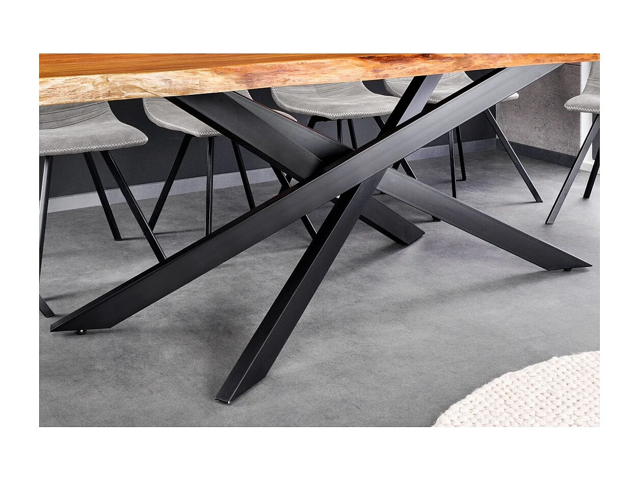 Table de salle à manger ARKAYA – Bois massif d'acacia verni et métal noir – 200 cm – Plateau épais 35 mm – Style industriel