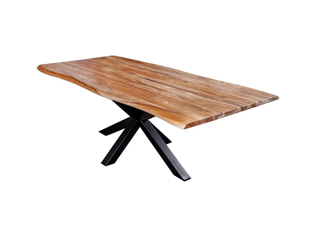 Table ARKAYA – Bois massif de sheesham verni et métal noir – 200 cm – Plateau épais 35 mm – Style industriel