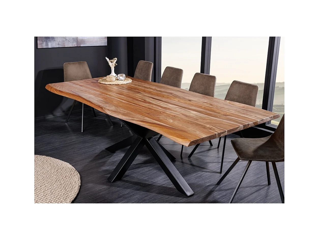 Table ARKAYA – Bois massif de sheesham verni et métal noir – 200 cm – Plateau épais 35 mm – Style industriel