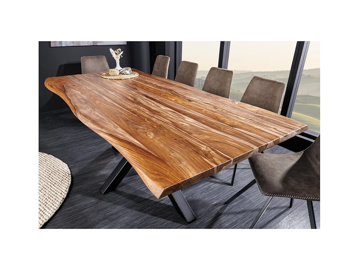 Table ARKAYA – Bois massif de sheesham verni et métal noir – 200 cm – Plateau épais 35 mm – Style industriel