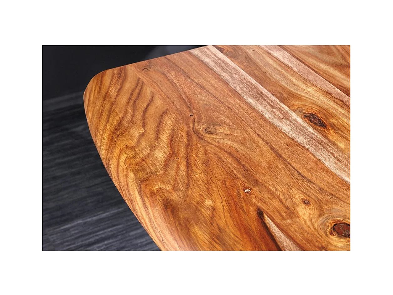 Table ARKAYA – Bois massif de sheesham verni et métal noir – 200 cm – Plateau épais 35 mm – Style industriel