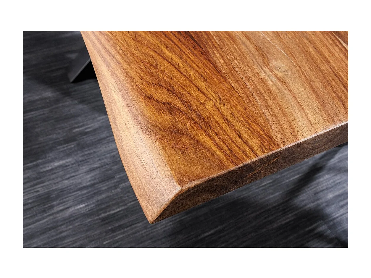 Table ARKAYA – Bois massif de sheesham verni et métal noir – 200 cm – Plateau épais 35 mm – Style industriel