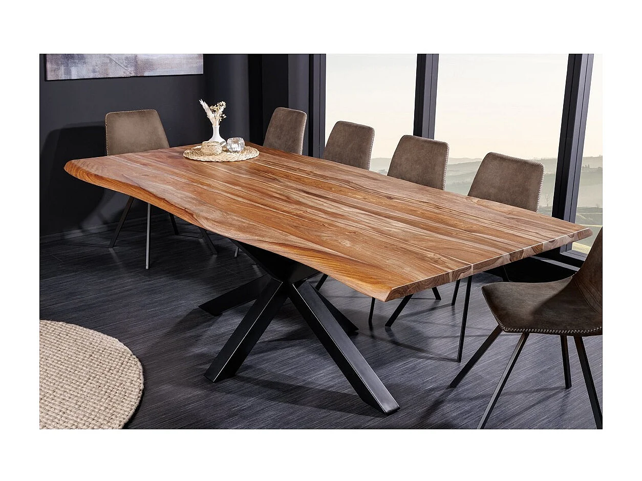 Table ARKAYA – Bois massif de sheesham verni et métal noir – 200 cm – Plateau épais 35 mm – Style industriel