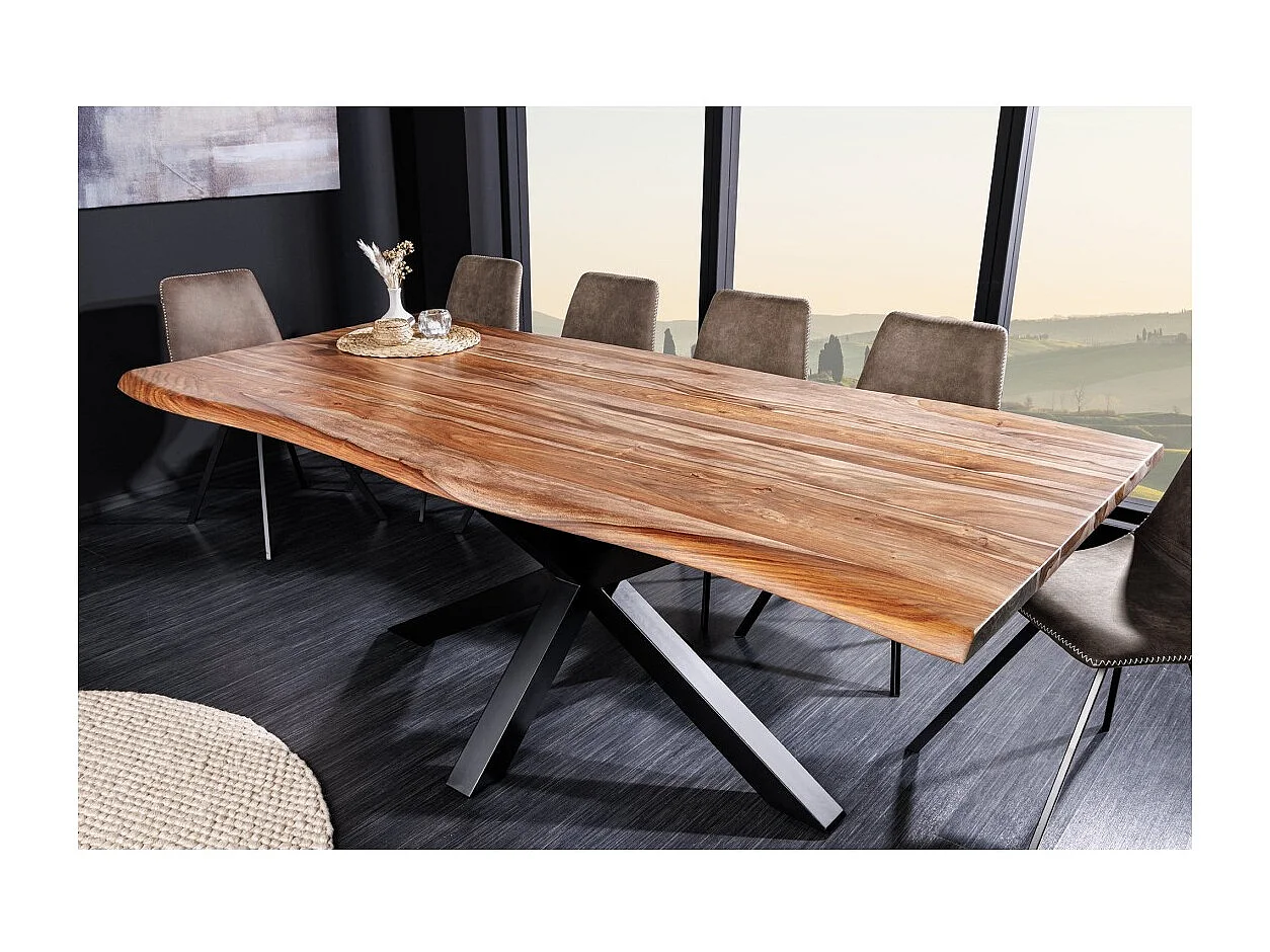 Table ARKAYA – Bois massif de sheesham verni et métal noir – 200 cm – Plateau épais 35 mm – Style industriel