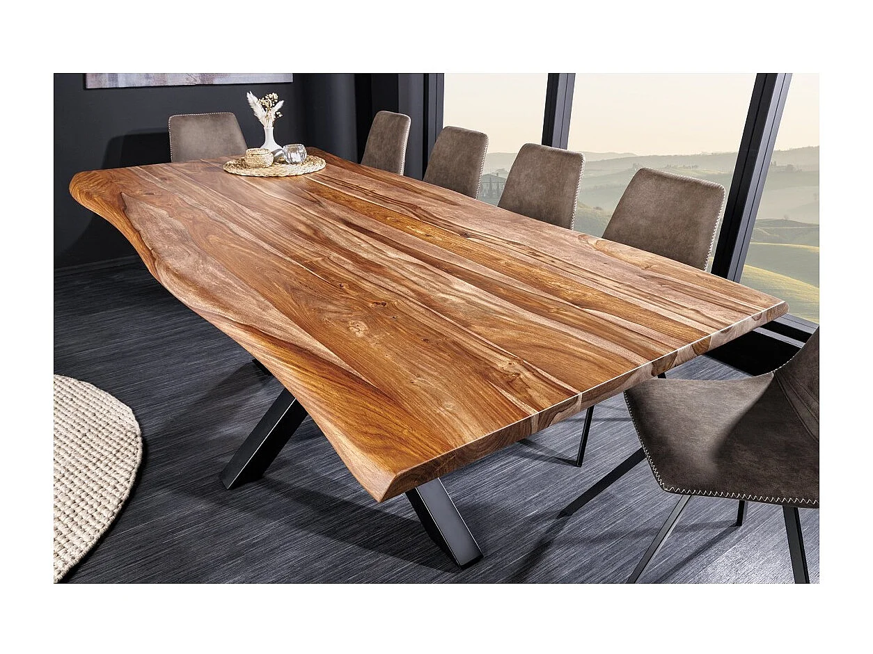 Table ARKAYA – Bois massif de sheesham verni et métal noir – 200 cm – Plateau épais 35 mm – Style industriel