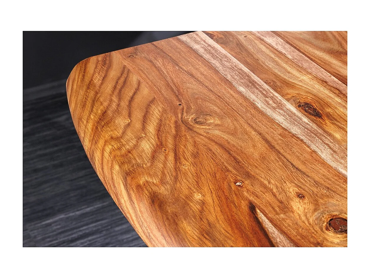 Table ARKAYA – Bois massif de sheesham verni et métal noir – 200 cm – Plateau épais 35 mm – Style industriel