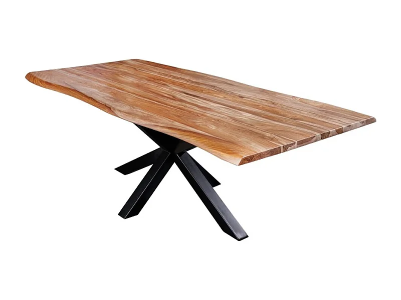 Table ARKAYA – Bois massif de sheesham verni et métal noir – 200 cm – Plateau épais 35 mm – Style industriel